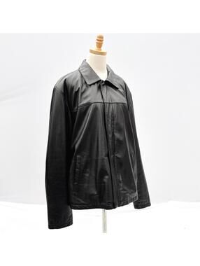 Vintage Black Wilsons Leather Silver Side Buckle Oversized Bomber Jacket XL